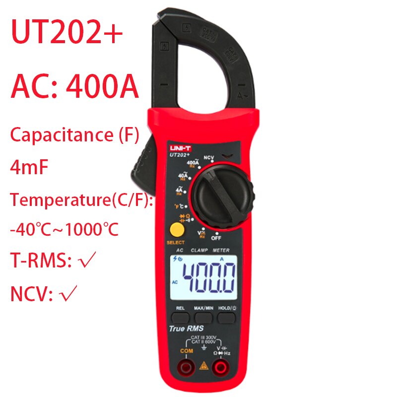 UNI-T UT201+/UT202+/UT202A+/UT203+/UT204+ Digital Clamp Meter for AC/DC Current Voltage Measurement: UT202plus