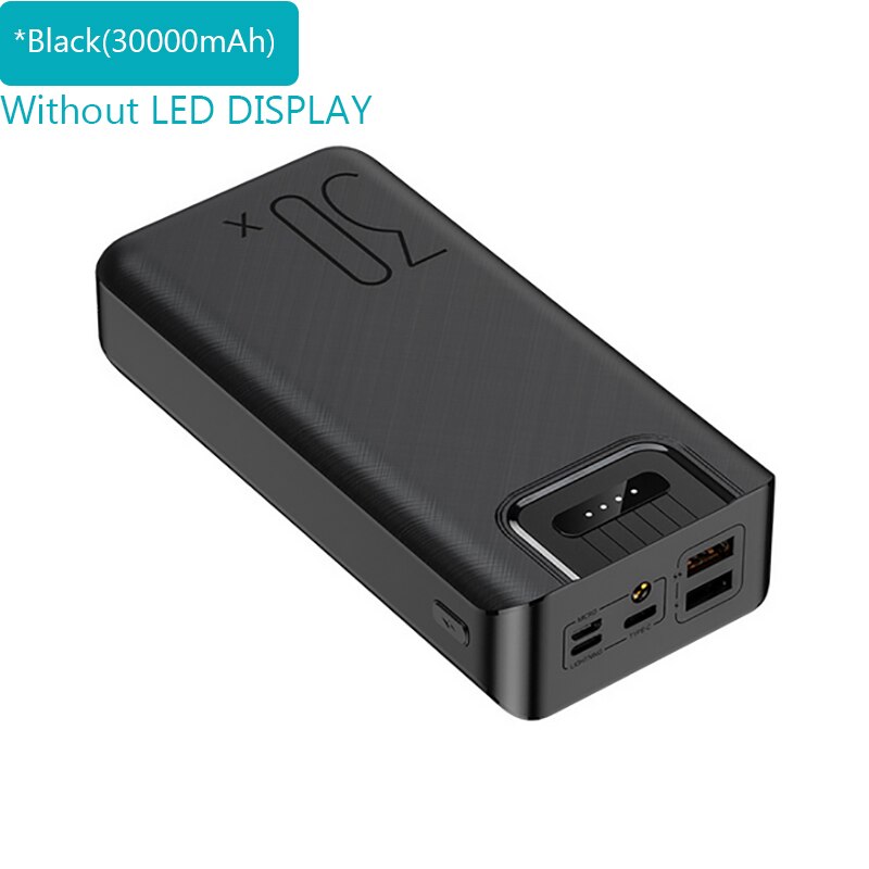 FERISING 30000mAh Power Bank LED Digital Display Dual USB External 30000 mah Pover banks Battery Portable Powerbank for Xiaomi: Without LED Black