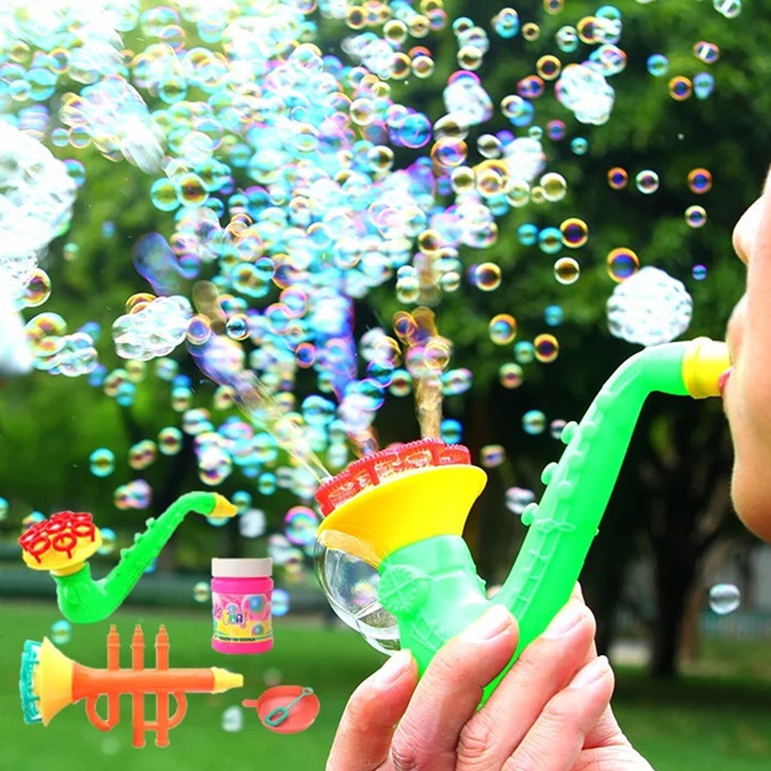 Funny Multi Holes Trumpet Style Bubble Maker Blower Toy for Children Kids Boys Girls Indoor Outdoor Play Random Color