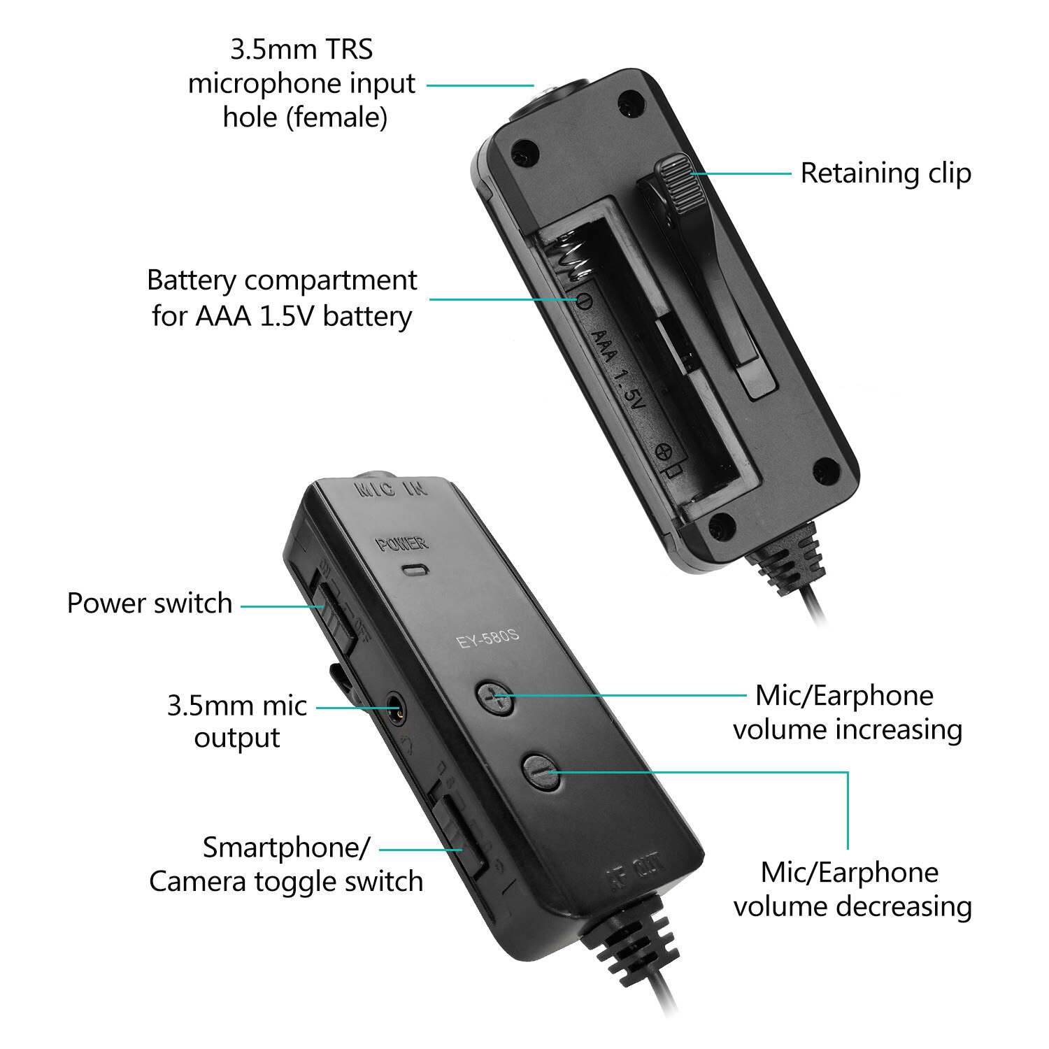 Mikrofoni mikrofoni vahvistin äänenvoimakkuuden säätö reaaliaikaiset monitoritoiminnot näytön kuulokkeilla 3.5mm to 6.5mm audio adater