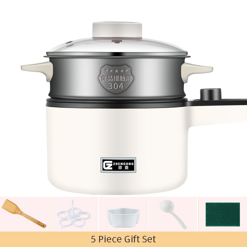220V 1.2L Mini Electric Rice Cooker 2 Layers Heating Food Steamer Multifunction Meal Cooking Pot 1-3 People: white set