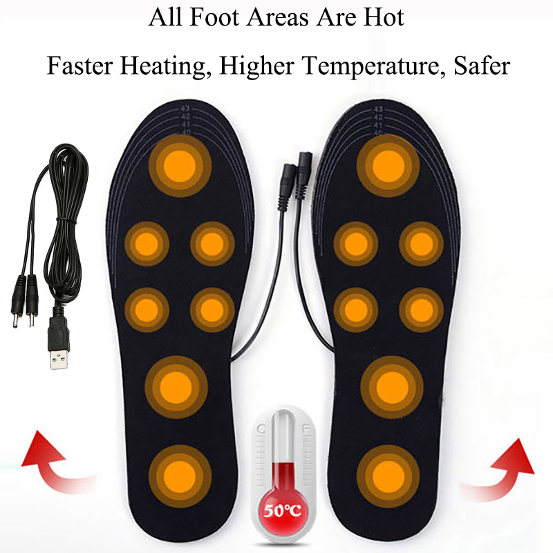Unisex usb opladning elektriske opvarmede indlægssåler til sko vinter varmere fodopvarmning indersål støvler genopladelige varmepuder såler: 39