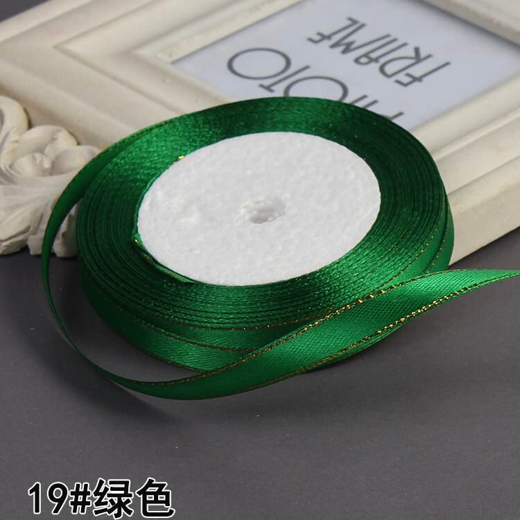 3/8" 10mm 25yards Gold Edges Satin Ribbon Wedding Happy Birthday Box Packaging Decorations DIY Craft Bow: Green