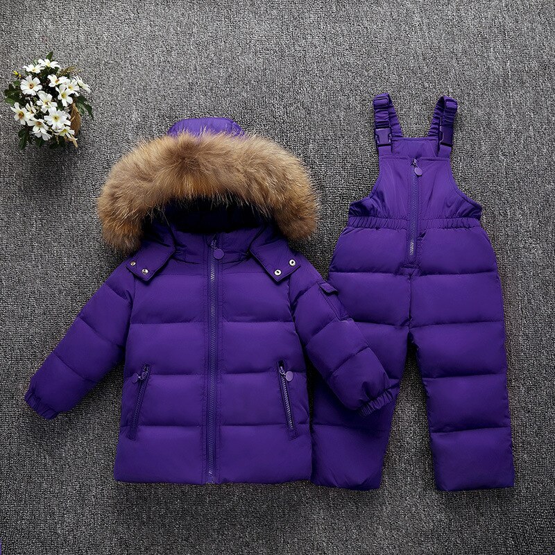 Kids Kleding Meisjes Jongens Down Jas Kinderen Warm Snowsuit Bovenkleding + Romper Kleding Set Russische Kinderen Winter Jassen: purple / 3T