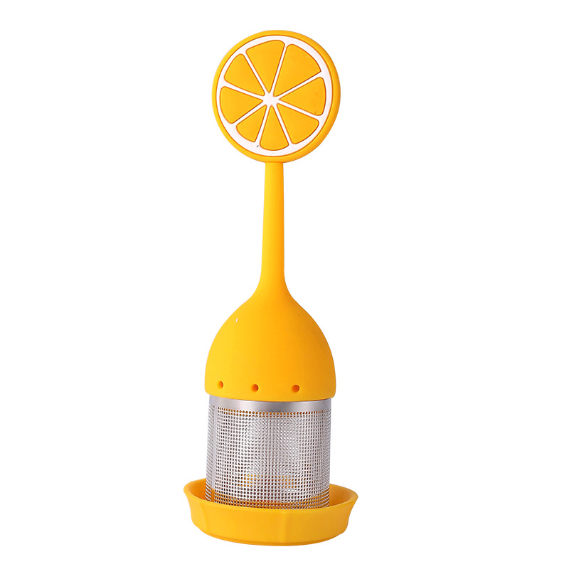 Tesil med silikonhandtag, rostfritt stål tekulfilter, tekanna med kaffefilter, citron-apelsinformad kryddsil