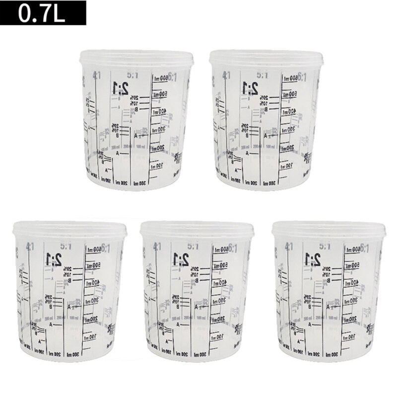 Tasses de mélange de peinture en plastique transparentes graduées jetables de 5 pièces: 700ml
