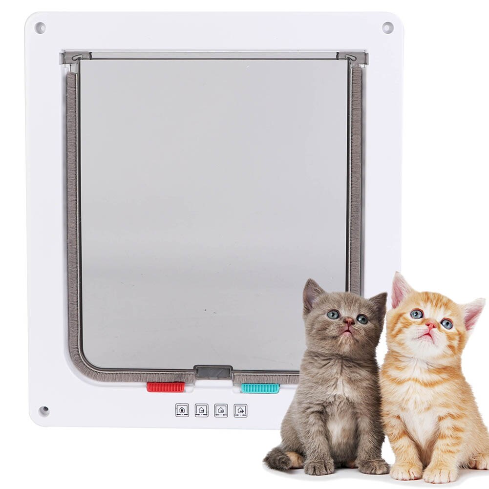 Flap door for cat dogs 4-way with key lock Waterproof pet doors screen ABS controllable acrylic switch Pet door