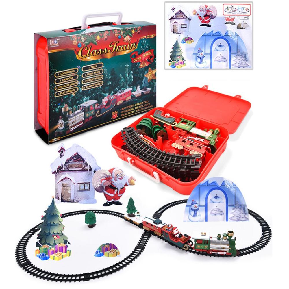 Elektrisk toglegetøj lang skinneskinnesæt med lys lyd klassisk damptogslegetøj gør-det-selv-syninger pædagogisk legetøj jul fødsel: Grøn gaveæske