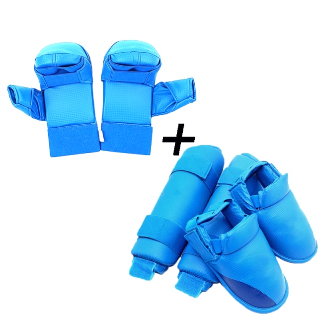 1 setLeg Hand Foot Protector Taekwondo Sparring Gear Set Shin Guard Women Bands Palm Boxing Gloves Karate guard MMA Men Child Ki: XL Blue