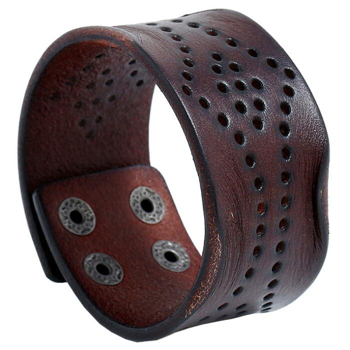 Punk Zwart Bruin Brede Lederen Polsbandjes Manchet Armband Gothic Casual Vrouwen Mannen Biker Eenvoudige Charme Bangle Vintage Sieraden: Unique