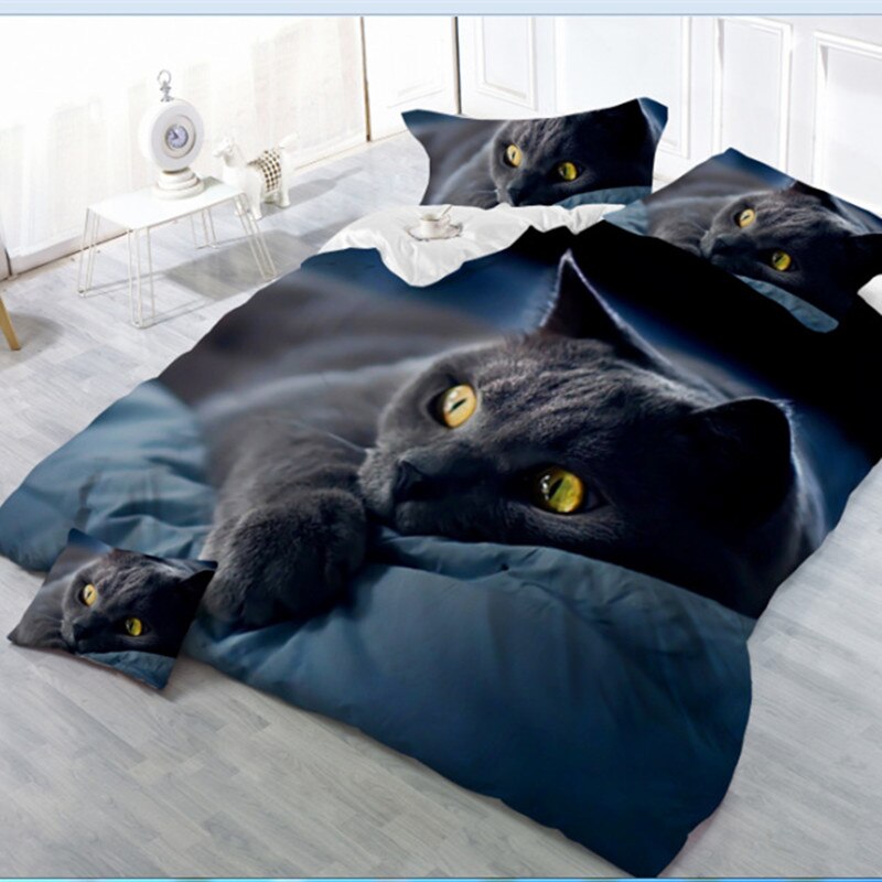 3d beddengoedsets met katten- en tijgerprint, 3d beddengoedsets, wit beddengoed, beddengoed, 4 stuks/set kussensloop, plat laken: Blauwe kat