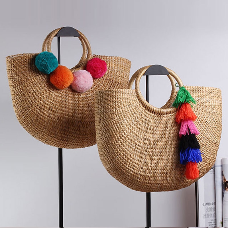 tassel Rattan Bag beach bag straw totes bag bucket summer bags with tassels women handbag braided