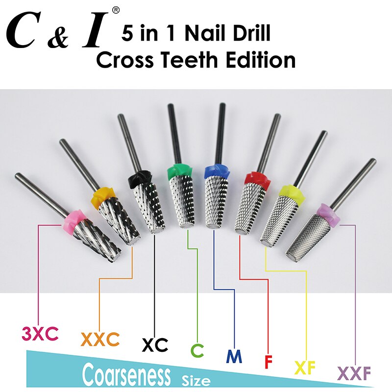 5 En 1 taladro de uñas de forma cónica multifunción, Cross Teeth Edition, broca para máquina de manicura de uñas