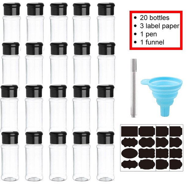 5/10/15/20PC Jars for spices Salt and Pepper Shaker Seasoning Jar spice organizer Plastic Barbecue Condiment Kitchen Gadget Tool: D