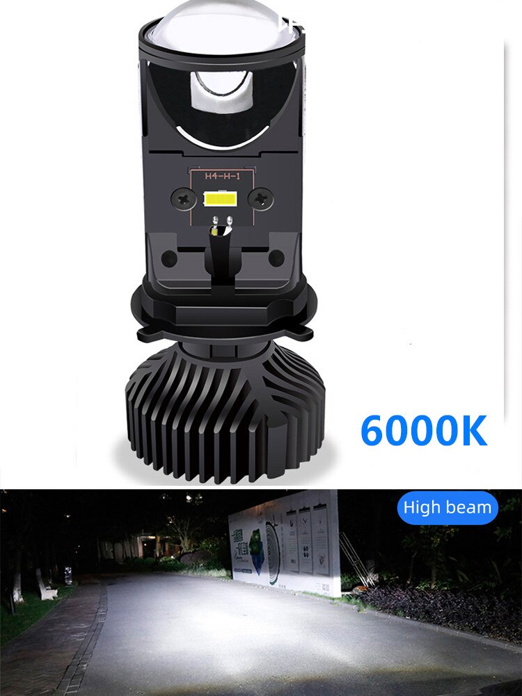 2X Canbus H4 Mini Projector H4 LED Headlight 20000LM Turbo Led lampada Motorcycle Car Lights Bulb lens 12V 24V Hi/Low Beam light: 6000K Black / Right-Hand Drive / 1pcs