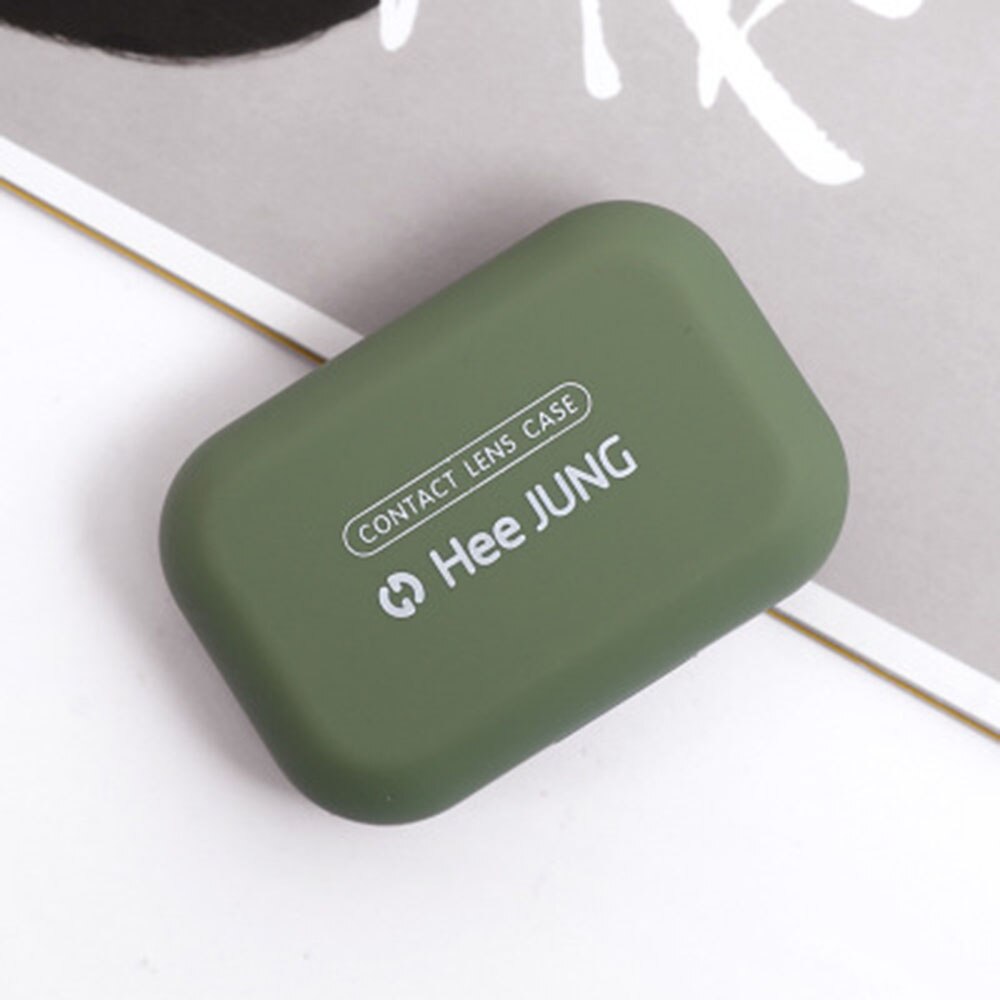 1pc Frosted Mini Rubber Paint Square Contact Lens Case With Mirror Women Colored Contact Lenses Box Eyes Contact Lens Container: green