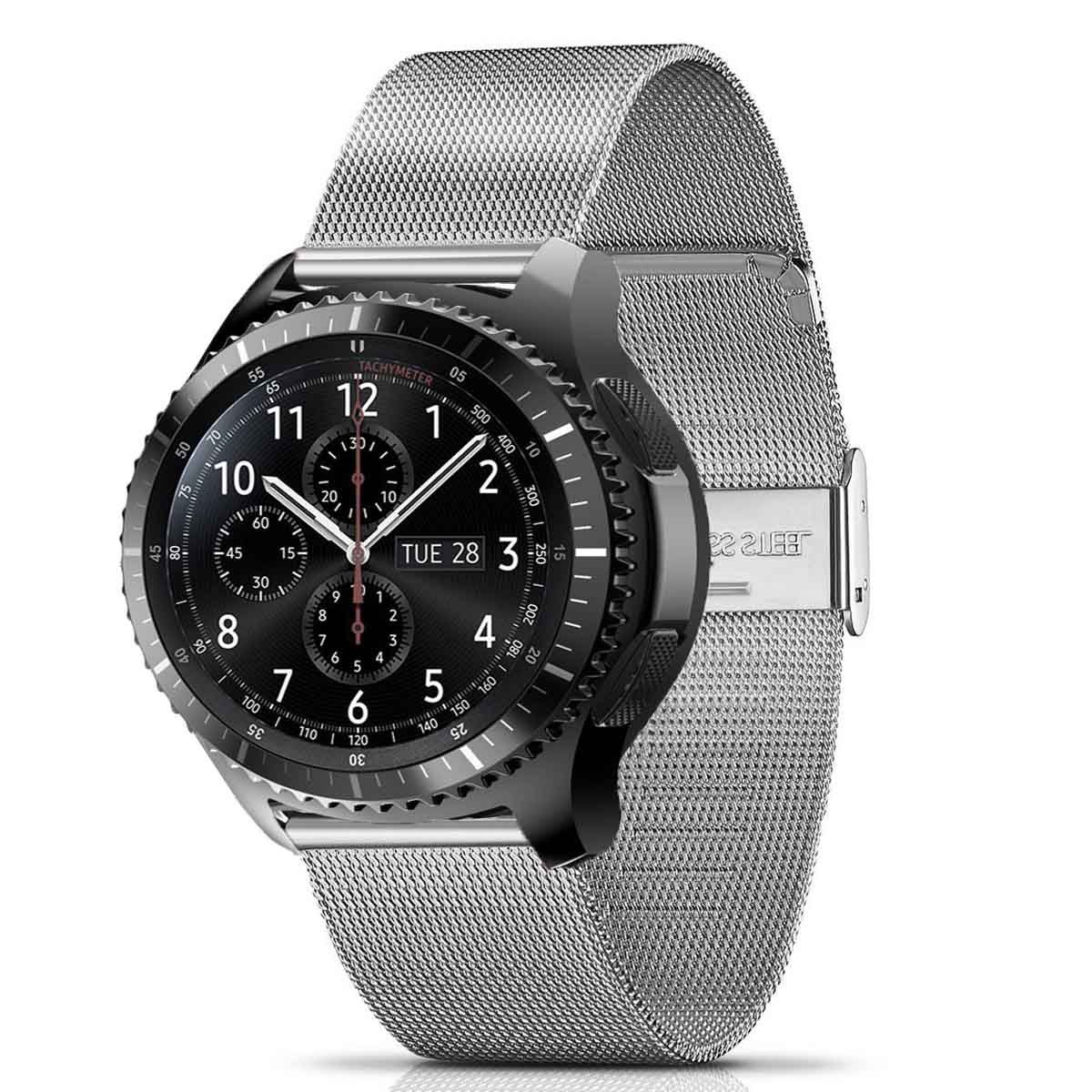 22mm milalainen silmukkahihna samsung gear  s3 frontier/classic kellon ranneke huawei gt ruostumattomasta teräksestä valmistettu ranneke galaxy watch 46mm: Hopea / Galaksin kello 46mm
