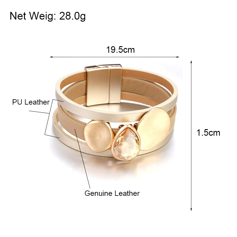 FLASHBUY Big Crystal Metal Leather Bracelets For Women Unique Charms Magnetic Wide Warp Bracelet Jewelry