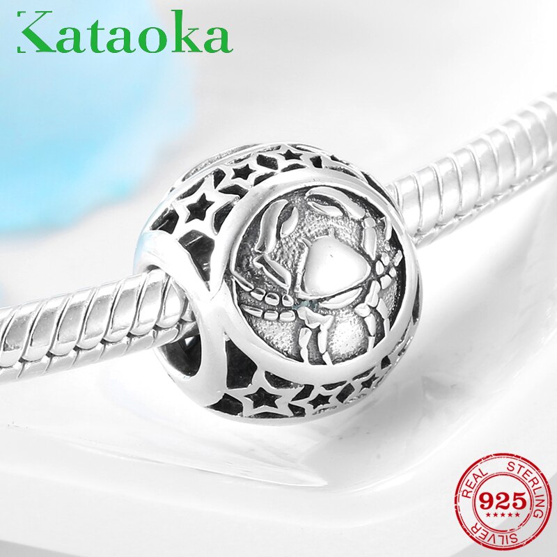 925 Sterling Silver 12 Constellation Cancer Beads Fit Original European Charm Bracelet zodiac necklace Charms Jewelry