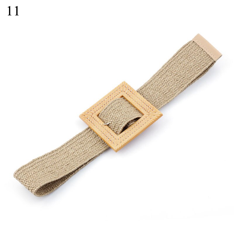 Wax Rope Straw Square Buckle Waist Belt Elastic Braided Knitted Belt Skirt Belt Woman Vintage Knitted Woven Waist Belt: 11