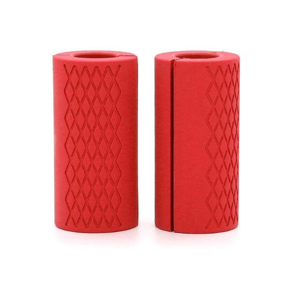 1 paar Siliconen Barbell Grips Halter Vet Grip Dikke Bar Handgrepen Pull Up Weightl Lfting Ondersteuning Anti-Slip Beschermen pad: Rood