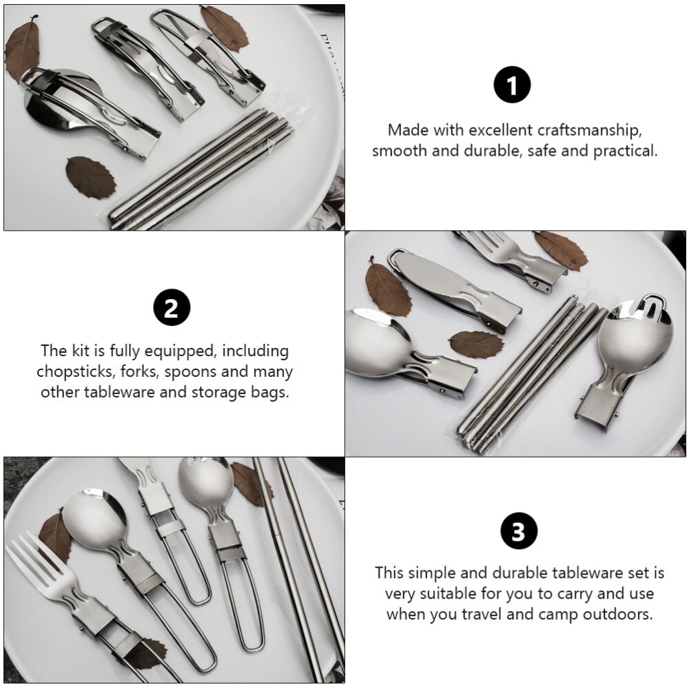 1 Set Stainless Steel Tableware Durable Flatware Kit for Outdoor Camping