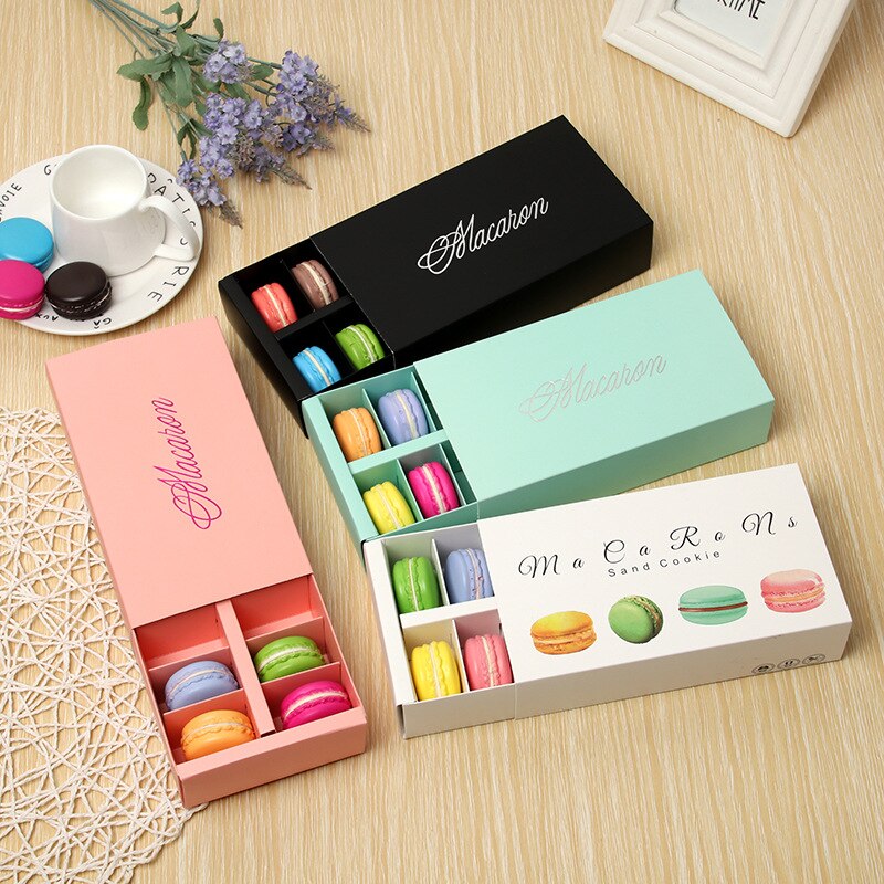 10 Pcs Weiß Macaron box mit Rosa Weiß Schwarz und Grün Dessert Macaron boxen gefälligkeiten und verpackung boxen für 12 macarons