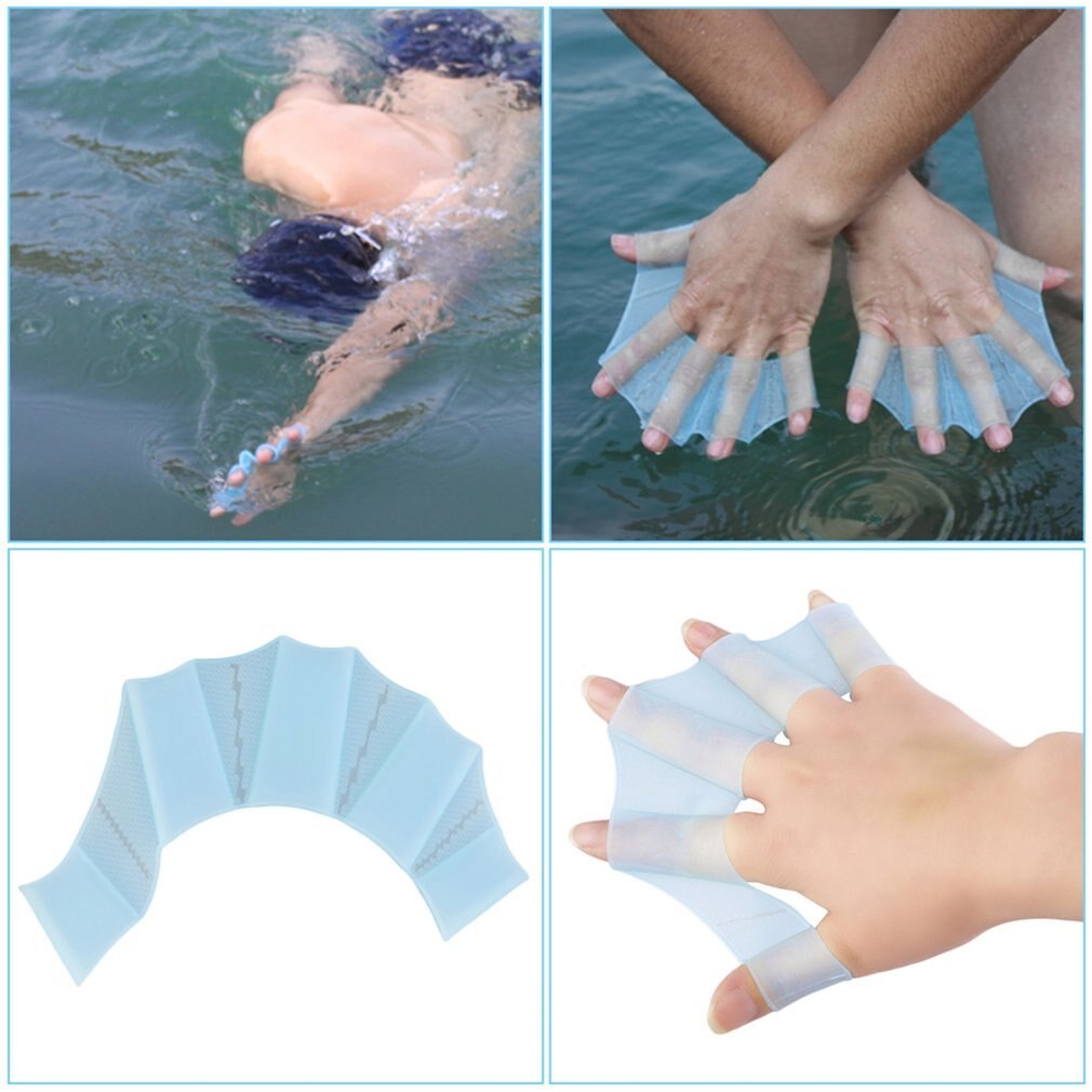 1 par silikone svømning håndfinner svømmeføtter palme finger svømmehals handsker padle