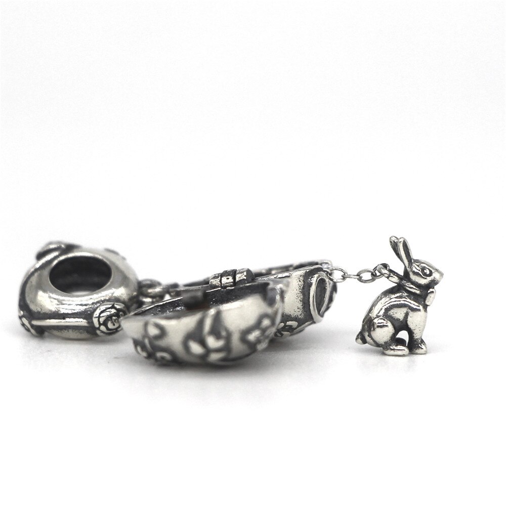 Mistel 925 Sterling Silber Ostern eier Kaninchen Baumeln Charme Europäischen Schmuck
