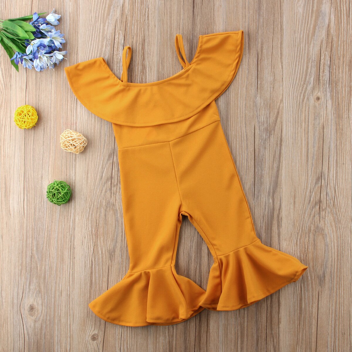 Til småbørn og baby pige romper solid ruffet krave off skulder jumpsuit overalls
