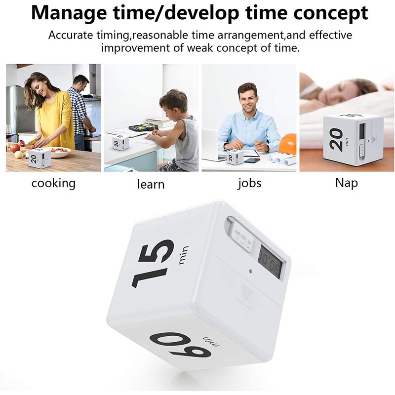 Cube Gravity Flip And Volume Adjustable Kitchen Timer For Kids And Adults Baking Cooking Alarm Clock
