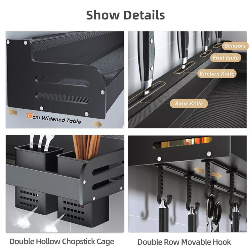 Kichen Wall-mounted Storage Shelf Spice Racks Multifunctional Punch-free Kitchen Shelf Aluminum Save-space Kichen Organizer Rack