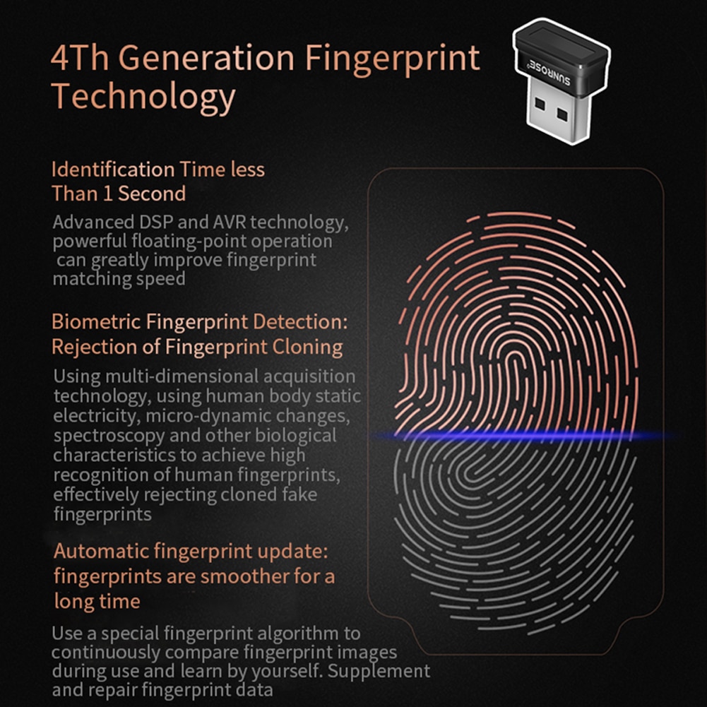 Identification Capturing USB Interface Security Key Home Sensor Reader Computer Fingerprint Scanner Office PC For Windows 10