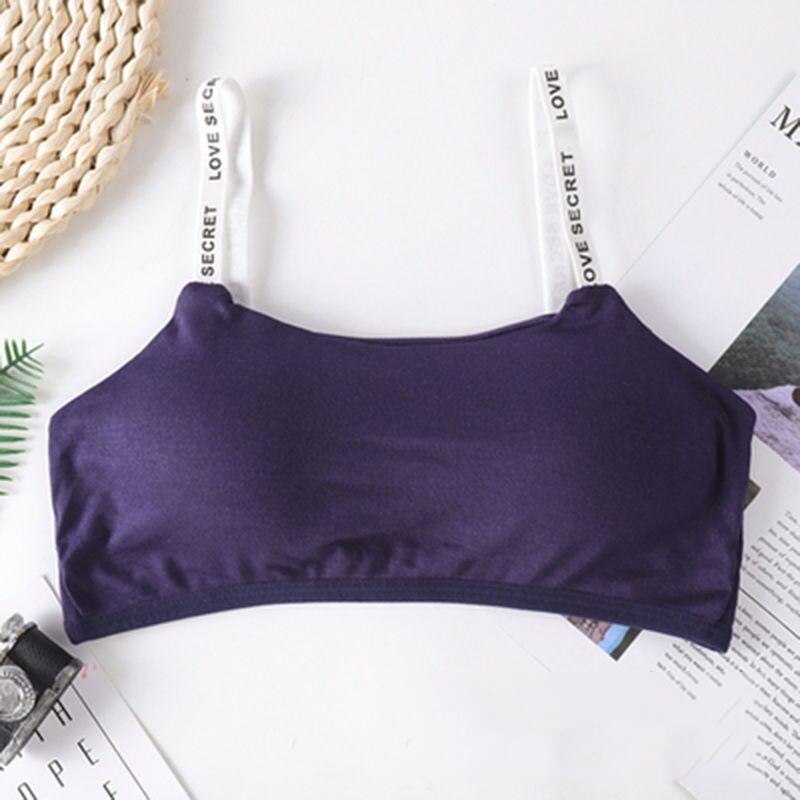Sujetador de algodón con relleno desmontable sin costuras para mujer, sostén Sexy informal con estampado de letras sin anillo de acero, sujetador transpirable para fitness: Purple