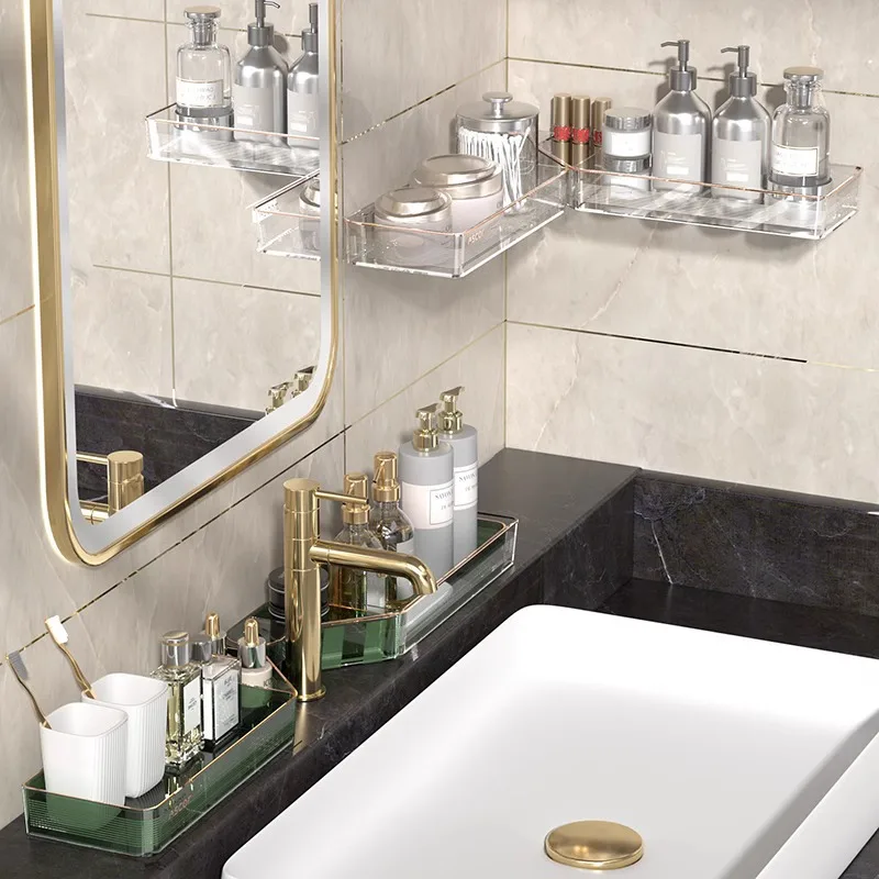 Estante esquinero para baño, estante de almacenamiento montado en la pared sin perforación, artículos de tocador para cocina y baño, estante colgante para almacenamiento de agua en la pared