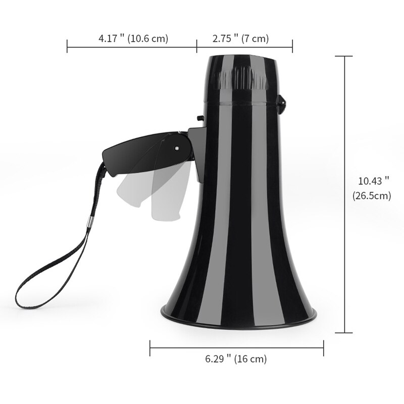 Power Portable 35W Bullhorn Megaphone Speaker with Built-in Siren USB Flash Drive 240S Recording Black