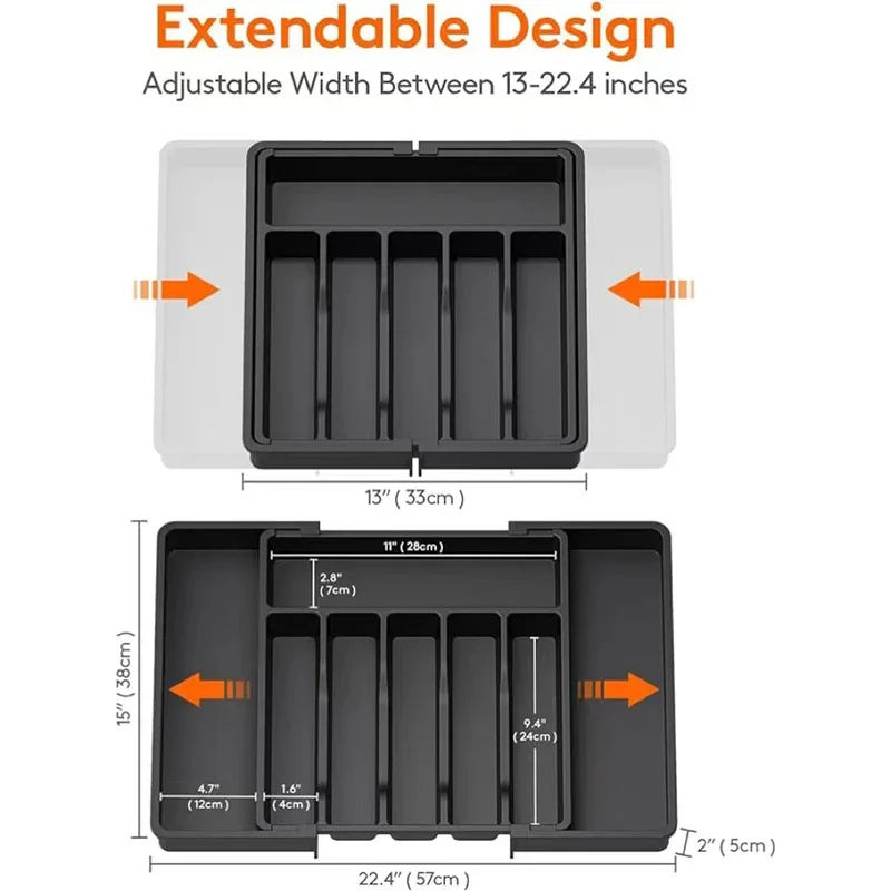 Expandable Cutlery Drawer Organizer, Adjustable Kitchen Utensil Tray Set, Compartment Flatware Storage Divider