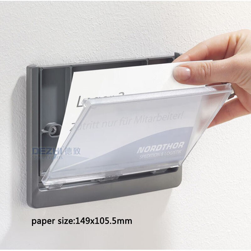 DEZHI-ABS Green Plastic Office Indoor Horizontal Wall Mount Flip Sign Holder Display INFO Poster Door Sign Bulletin Board: 149x105mm