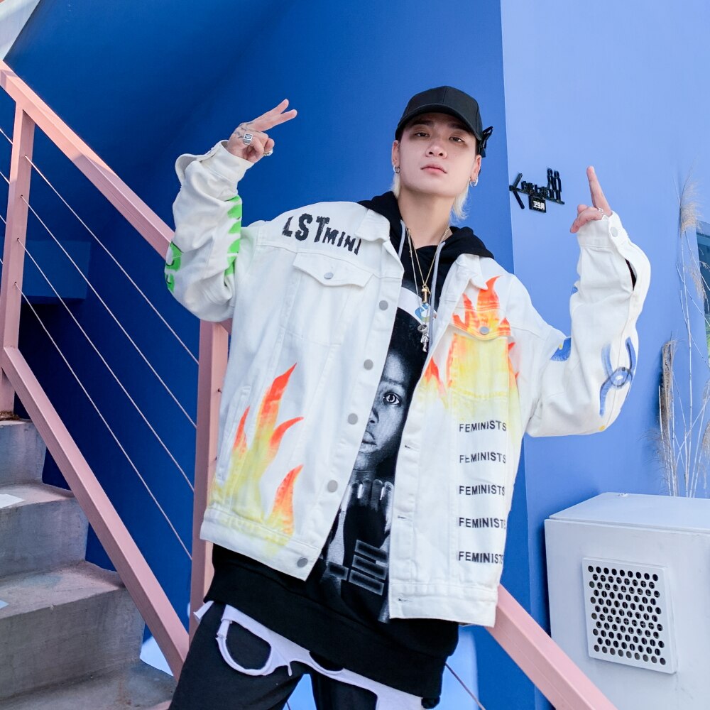 Graffiti Brief Print Denim Jassen Streetwear Hip Hop Casual Punk Rock Jeans Jas Jassen Uitloper Hipster Tops WQ172