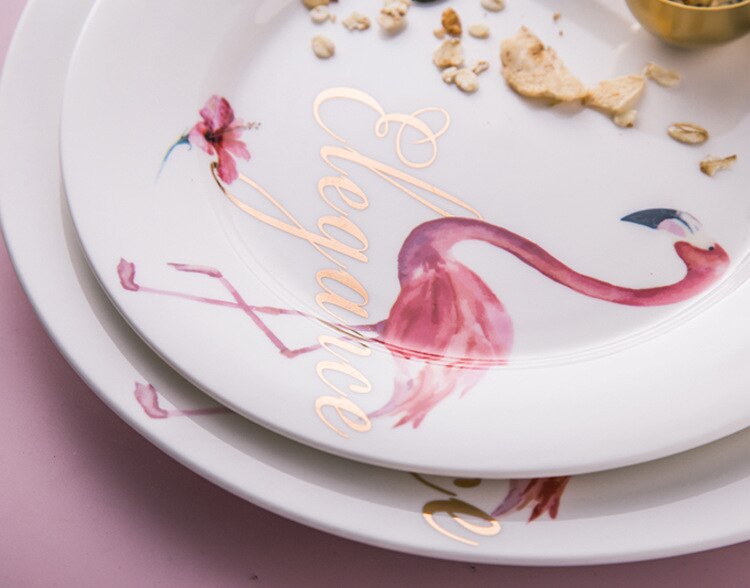 Flamingo plade bordservice nordisk stil servise skål sæt sød keramisk vestlig fad rund plade