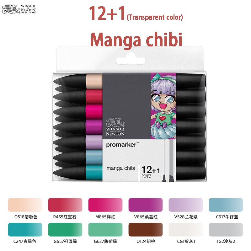 WINSOR &amp; NEWTON Promarker 6/12/24/48/96 Colors Set Twin/ Double Tip Alcohol Based Marker Pens Pro Marker For Artists: 12 1M-C