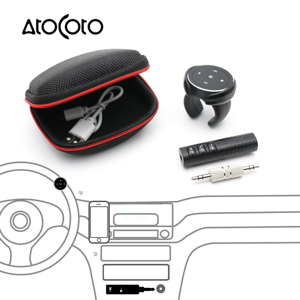 Wireless Bluetooth Car Kit Media Button Remote Control Car Motorcycle Steering Wheel Music 3.5mm Jack AUX Receiver Handsfree