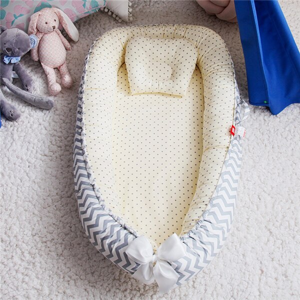 Portable Baby Bed Nest Newborn Crib for Boys Girls Pillow Cushion Travel Bed Infant Cradle Cot Sleeping Bed: Gold