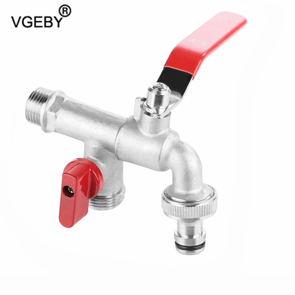 Double Valve 90 Degree Water Tap 1/2 inch Brass Faucet Double Outlet Tap with Water Flow Control Valve for Home Outdoor Garden