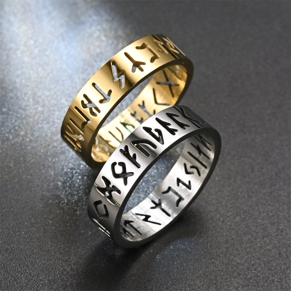 2025 nouvelle bague creuse en acier inoxydable pour hommes femmes de Rune creuse doigt Anillo Antiestres anneaux d'anxiété