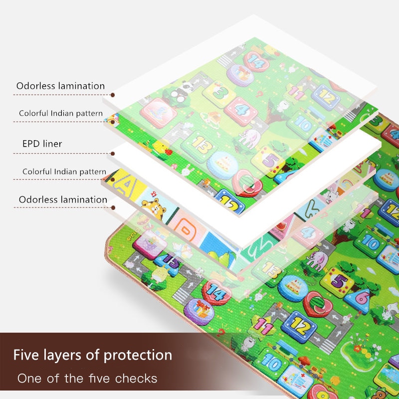 Estera de juego para gatear para bebé, alfombrilla para escalar de 1,5*1,8 metros, letras frutales de doble cara, juguetes plegables para bebés, tapete para niños, juego para bebés