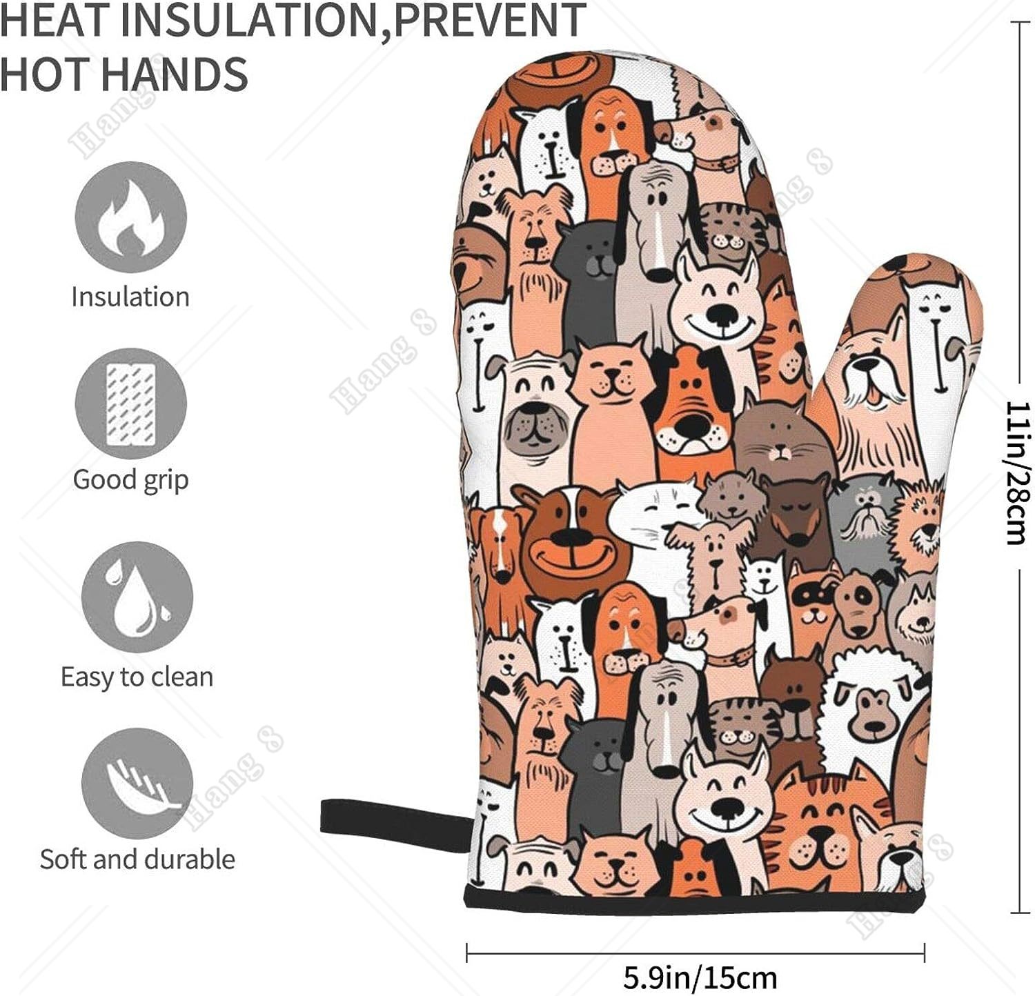 Rękawice kuchenne z nadrukiem gryzmolić dla kotów i psów Odporne na ciepło wodoodporne rękawice kuchenne z wewnętrzną warstwą bawełnianą robić gotowania, grillowania i pieczenia