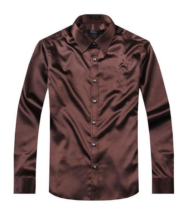 Jurk Shirts Mannen Zijde Shirt Tuxedo Shirts Plus Size: s-XXXXXL Koreaanse Mannen Bruin Shirt Slim Fit Shirts: Xl