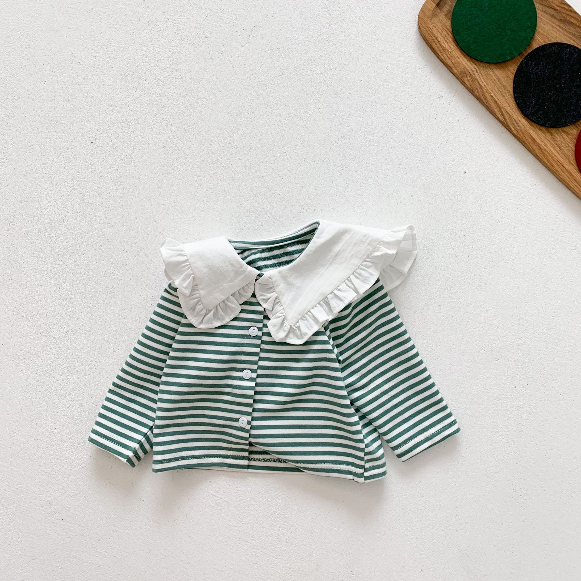 Pasgeboren Baby Jongens Gestreepte Lange Mouwen Tops Shirts Kanten Kraag Katoen Baby Peuter Meisjes Strepen Blouse Lente Herfst Meisjes Tee: k3623green / 12M   80cm