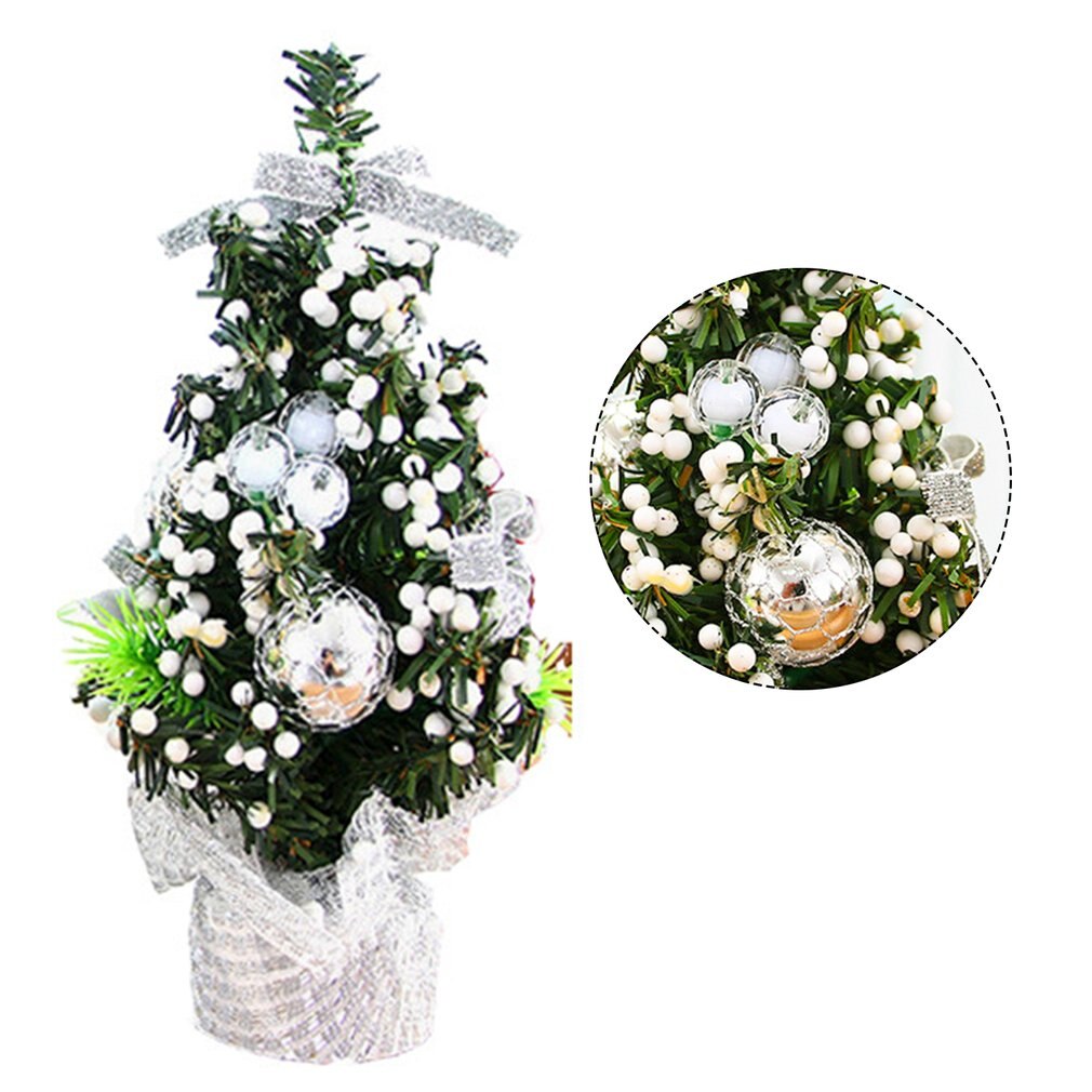 Mini árbol de Navidad Artificial de sobremesa con Lazo de cinta y adornos de bolas, decoraciones para el hogar y la Oficina